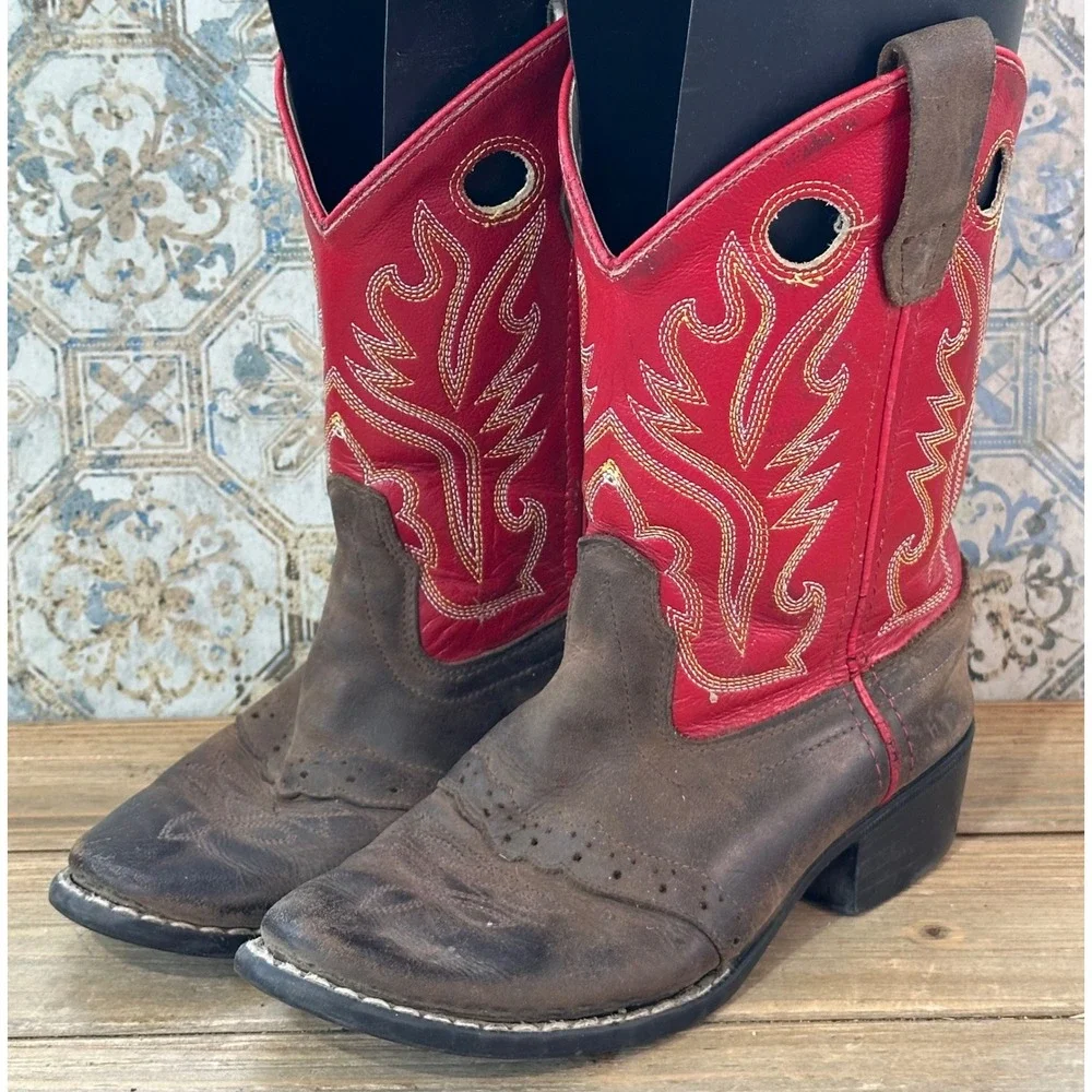 Old West Cowboy Boots Western Embroidery Kids 13 Brown Red